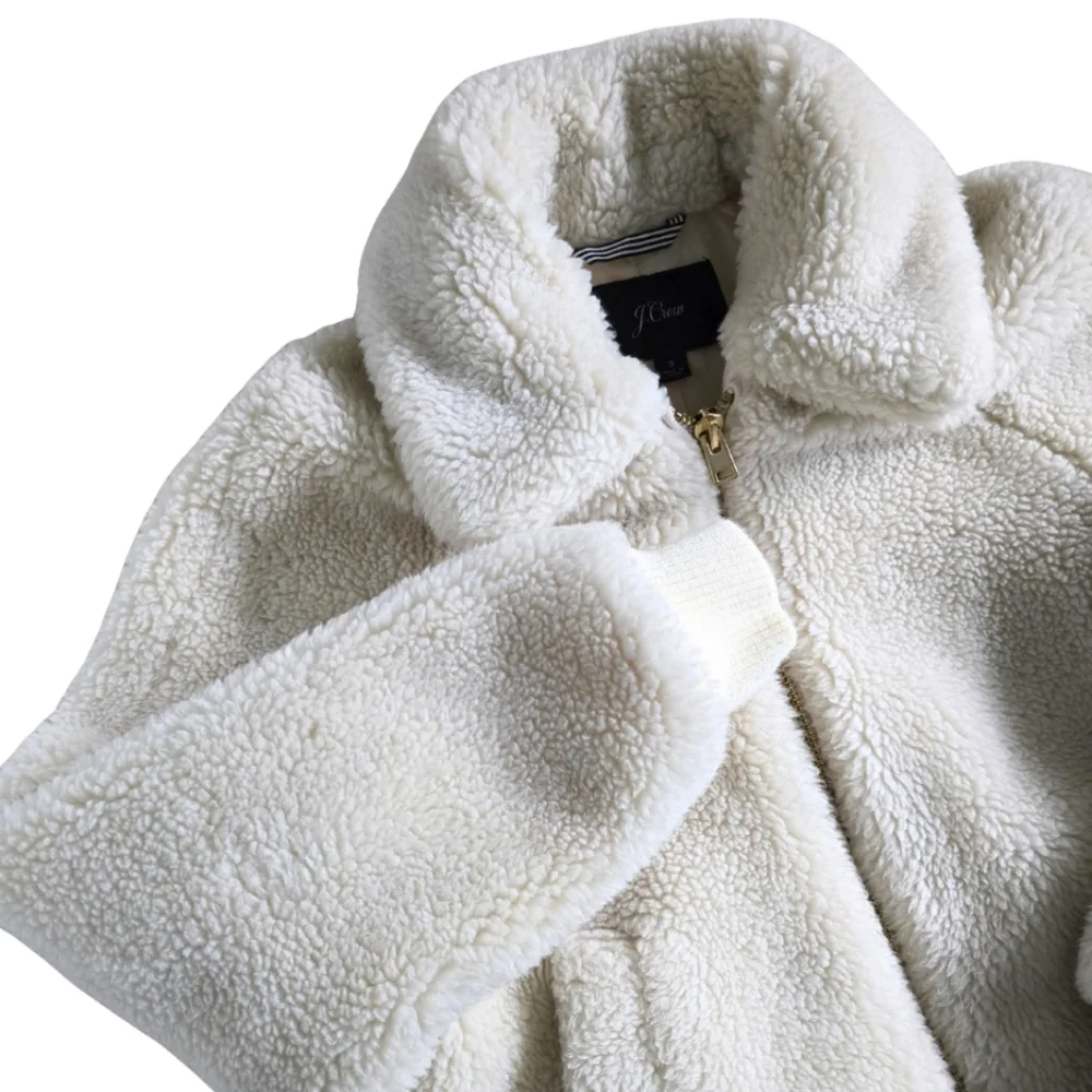 J. CREW Sherpa Bomber Jacket Teddy Plush Fleece Faux Fur Cream Small